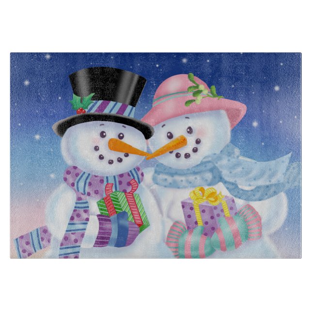 Snowy Sweethearts Glass Cutting Board (Front)