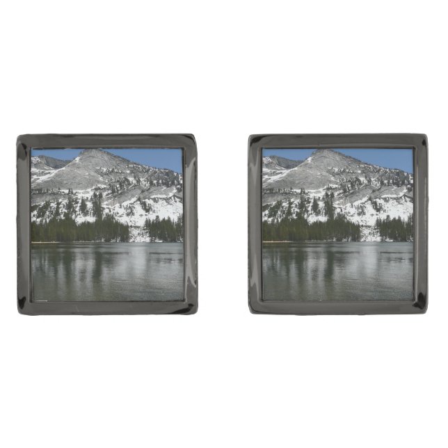 Snowy Tenaya Lake Yosemite National Park Photo Gunmetal Finish Cufflinks (Front)