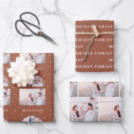 Snowy Terracotta Merriest Christmas Photo Wrapping Paper Sheets<br><div class="desc">These beautiful terracotta and white Christmas wrapping paper sheets include an arch photo grid reminiscent of classic holiday snow globes, on a snowy dot print background. The second holiday design is traditional Merriest Christmas typography in white on a modern terracotta orange background, and the third is a simple photo collage...</div>