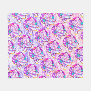Snowy Tiger Cute Neon Kidcore Fleece Blanket