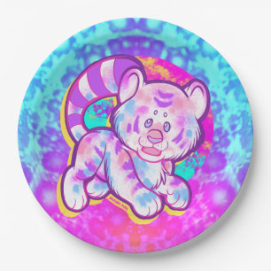 Snowy Tiger Cute Neon Kidcore Paper Plates