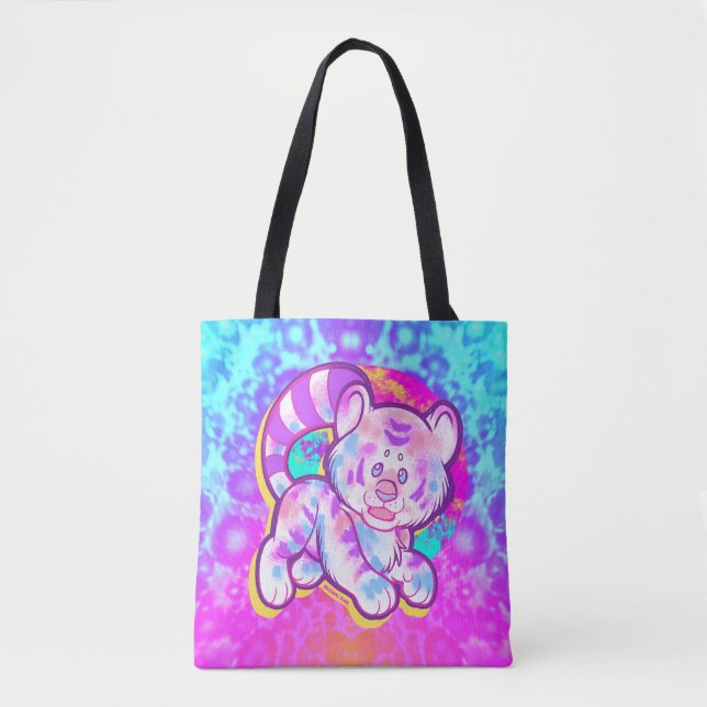 Snowy Tiger Cute Neon Kidcore Tote Bag (Front)