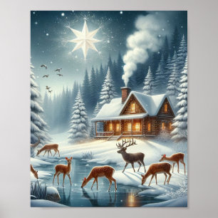Snowy Town Under the Starligh Poster