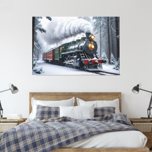 Snowy Train in Winter Landscape Canvas Print