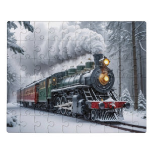 Snowy Train in Winter Landscape Jigsaw Puzzle