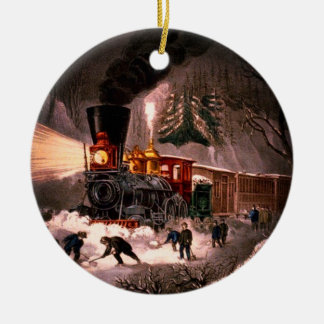 Snowy Train Scene Ceramic Ornament