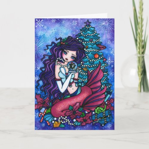 Snowy Treasures Fantasy Mermaid Orca Christmas Holiday Card