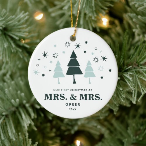 Snowy Trees 1st Christmas as Mrs Mrs Personalized Ceramic Ornament