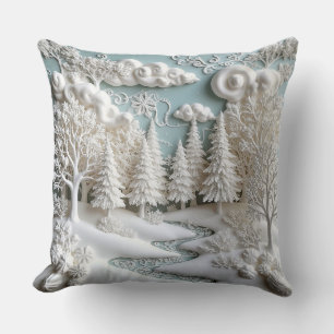 Snowy Trees and Frosty Patterns Throw Pillow