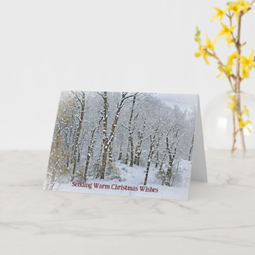 Snowy Trees and Snow Falling Christmas Card