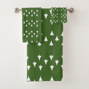 Snowy Trees on Green Poly Cotton  Bath Towel Set