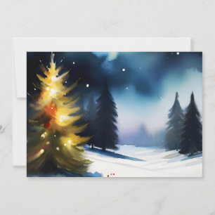 Snowy trees winter landscape painting holiday card
