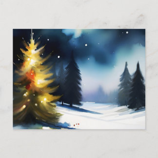 Snowy trees winter landscape painting postcard