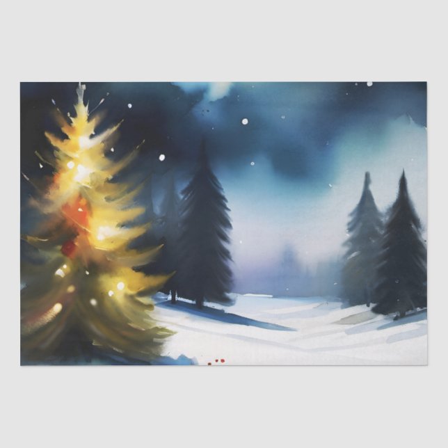 Snowy trees winter landscape painting tissue paper (Front)