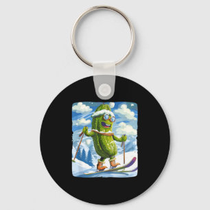 Snowy vacation with cross-country skiing for keychain