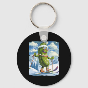 Snowy Vacation With Cross-country Skiing For Pickl Keychain