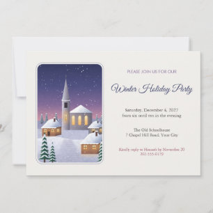 Snowy Village at Dusk Holiday Party Invitation