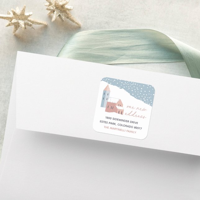 Snowy Village Change of Address Square Sticker (Creator Uploaded)