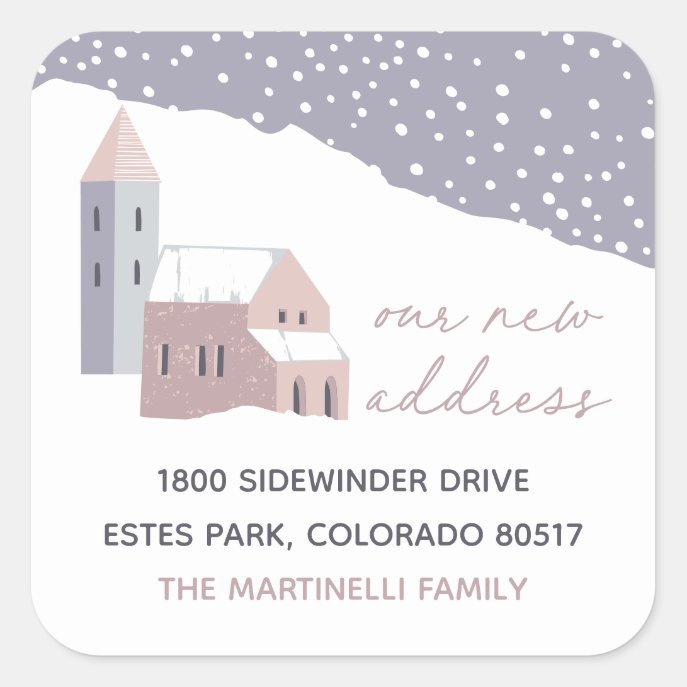 Snowy Village Change of Address Square Sticker