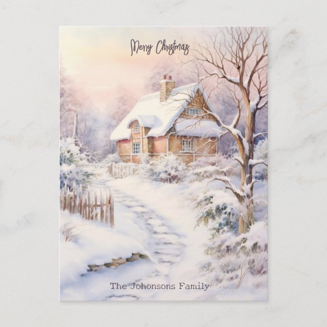 Snowy Village Christmas Party Postcard (Front)