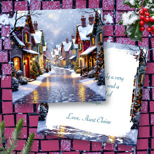 Snowy Village Cobblestone Street Christmas Holiday Card