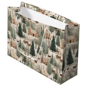 Snowy Village Cream Large Gift Bag