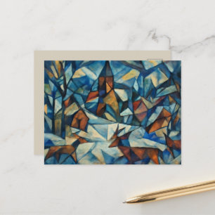 Snowy Village   Cubist Expressionism Holiday Postcard