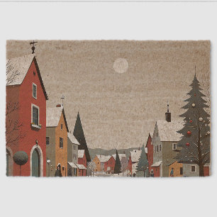 Snowy village,decorated for Christmas-Coir Doormat Fiber Doormat