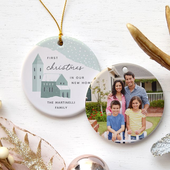 Snowy Village | First Christmas in Our New Home Ceramic Ornament (Creator Uploaded)