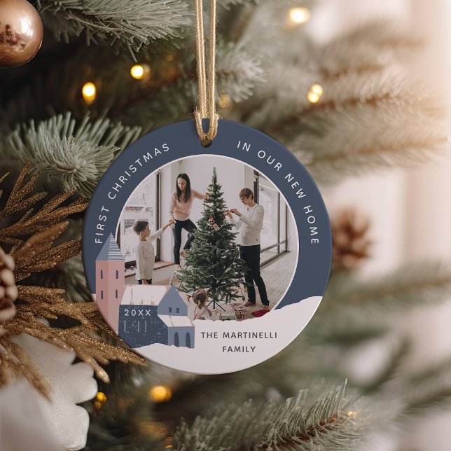 Snowy Village | First Christmas in Our New Home Ceramic Ornament (Creator Uploaded)