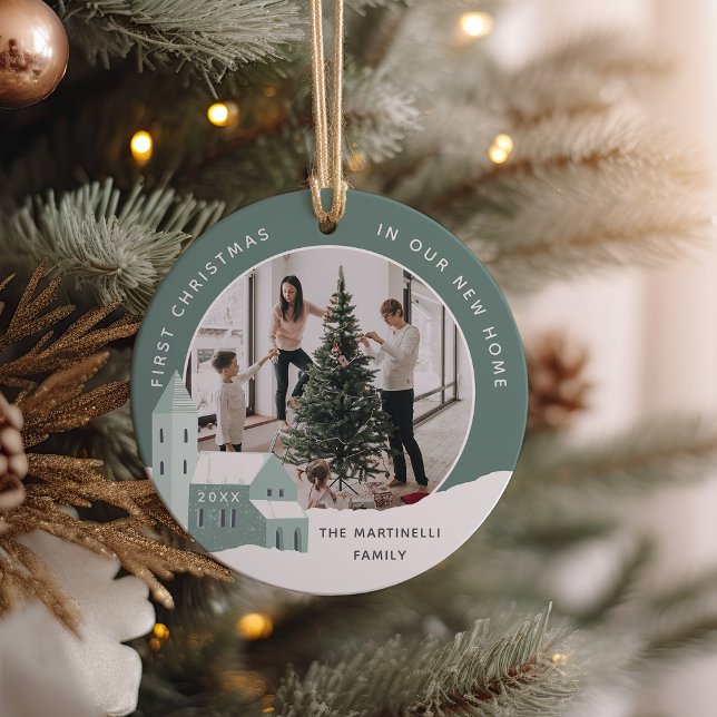 Snowy Village | First Christmas in Our New Home Ceramic Ornament (Creator Uploaded)