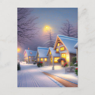 Snowy Village Graphic Postcard