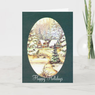 Snowy Village, Happy Holidays Holiday Card