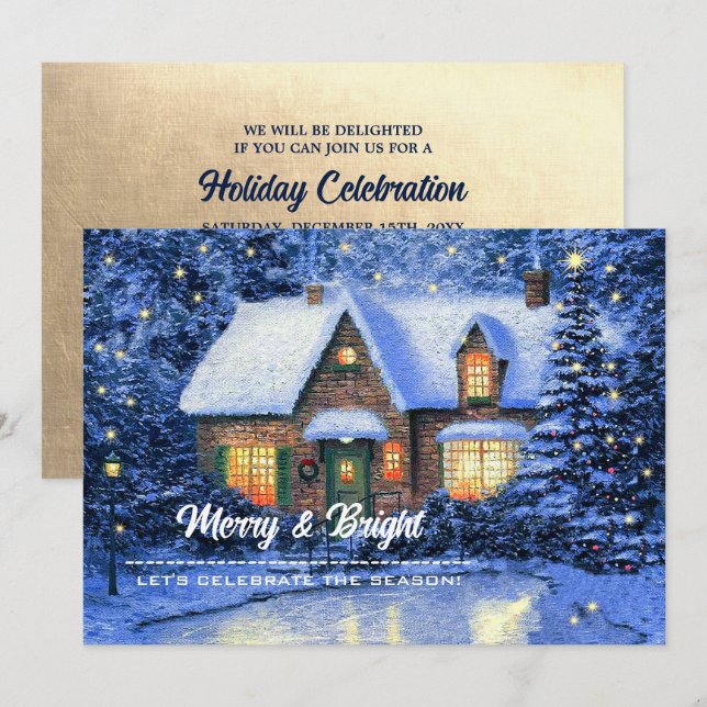 Snowy Village Painting Custom Christmas Party  Invitation (Front/Back)