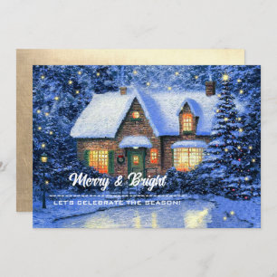 Snowy Village Painting Custom Christmas Party Invitation