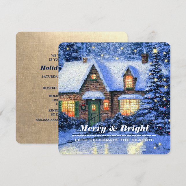 Snowy Village Painting Custom Christmas Party Invitation (Front/Back)