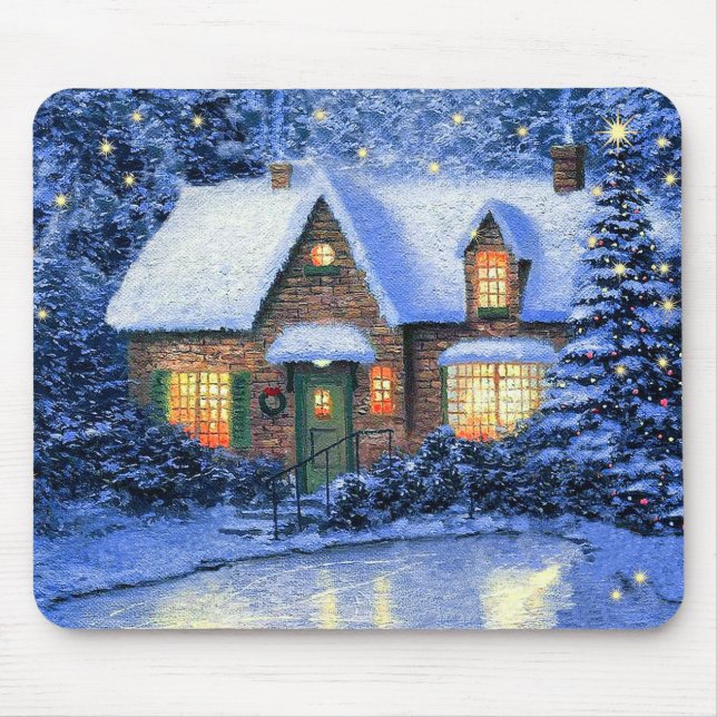 Snowy Village Scene Painting Christmas Gift  Mouse Pad (Front)