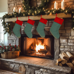 Snowy Village Snowflake Winter Night Green Christmas Stocking