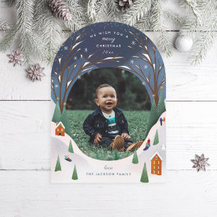 Snowy Village Winter Scene Christmas Photo Card