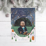 Snowy Village Winter Scene Christmas Photo Holiday Card<br><div class="desc">Original illustration of a snowy hillside village to surround your cute photo. Customize further to add more text or more photos to the back side.</div>