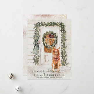 Snowy Vintage Golden Retriever Holiday Watercolor