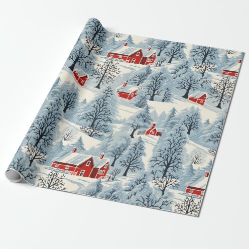 Snowy Vintage Landscape Wrapping Paper