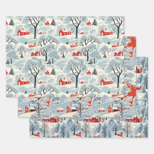 Snowy Vintage Landscape Wrapping Paper Sheets
