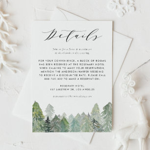 Snowy Watercolor Evergreen Forest Wedding Details Enclosure Card
