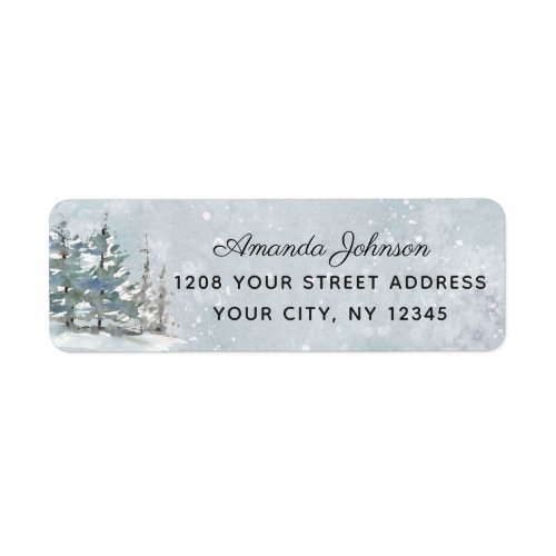 Snowy Watercolor Fir Trees in Winter Label