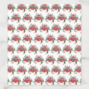 Snowy Watercolor Red Cottage Pattern Christmas Envelope Liner