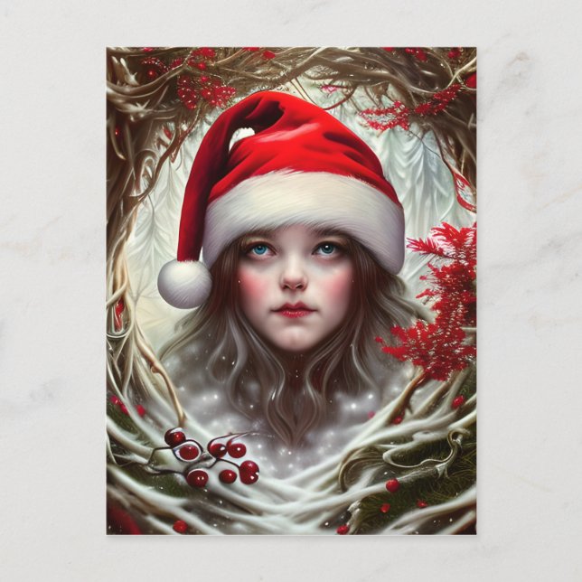 Snowy Whimsical Fantasy Santa Portrait Postcard (Front)