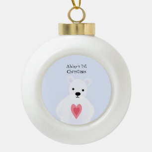 Snowy White Bear Ceramic Ball Christmas Ornament