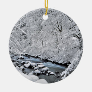 Snowy white creek scenic, Oregon Ceramic Ornament