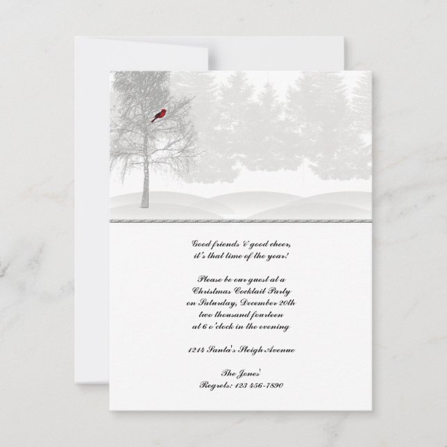 Snowy White Forest with Red Cardinal Invitation (Front)
